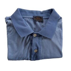 Luca D' Andrea Men EU Large Short Sleeve Buttons Stretch Checked Blue Polo Italy